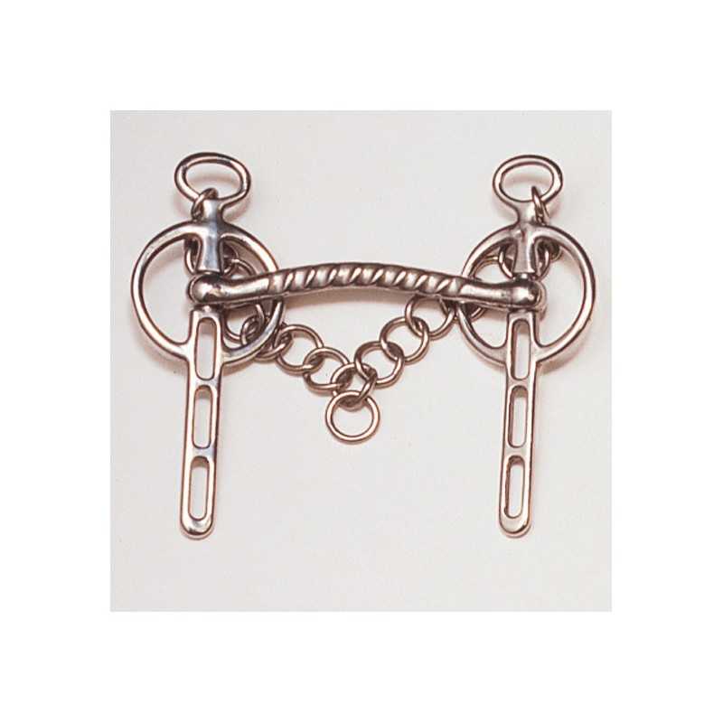 Freio metálico para cavalo em aço inoxidável com corrente e argolas