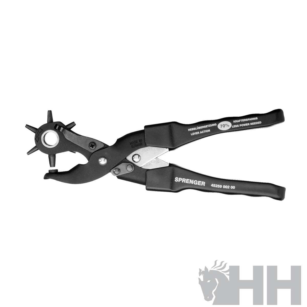 Ferramenta preta para perfurar couro tipo alicate com roda giratória