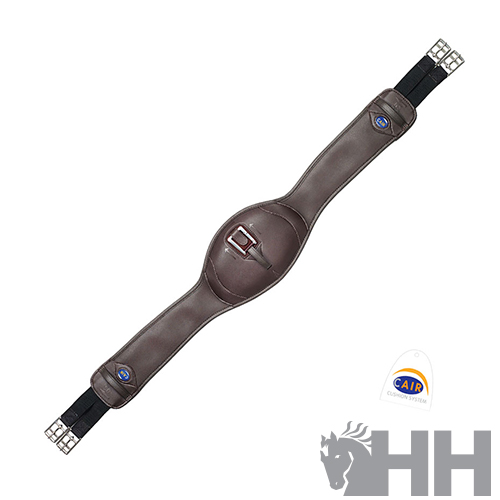 Cilha de couro castanho com fivela metálica dupla e acolchoamento