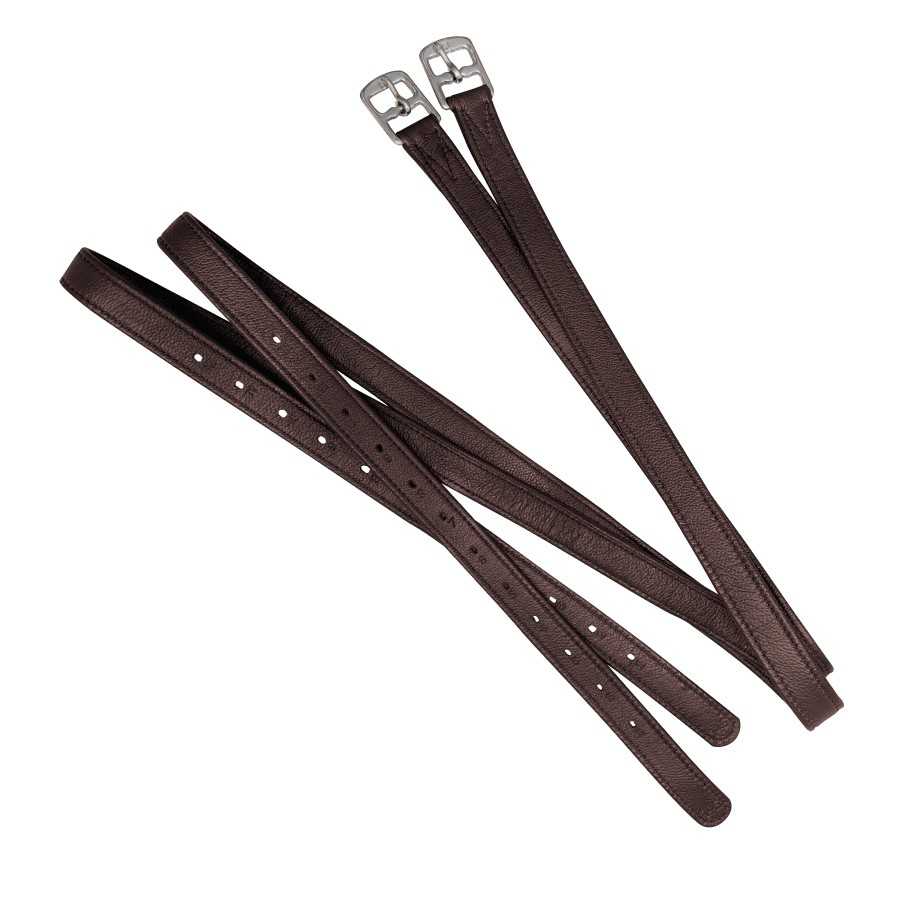 Correias de couro castanho com fivelas metálicas prateadas