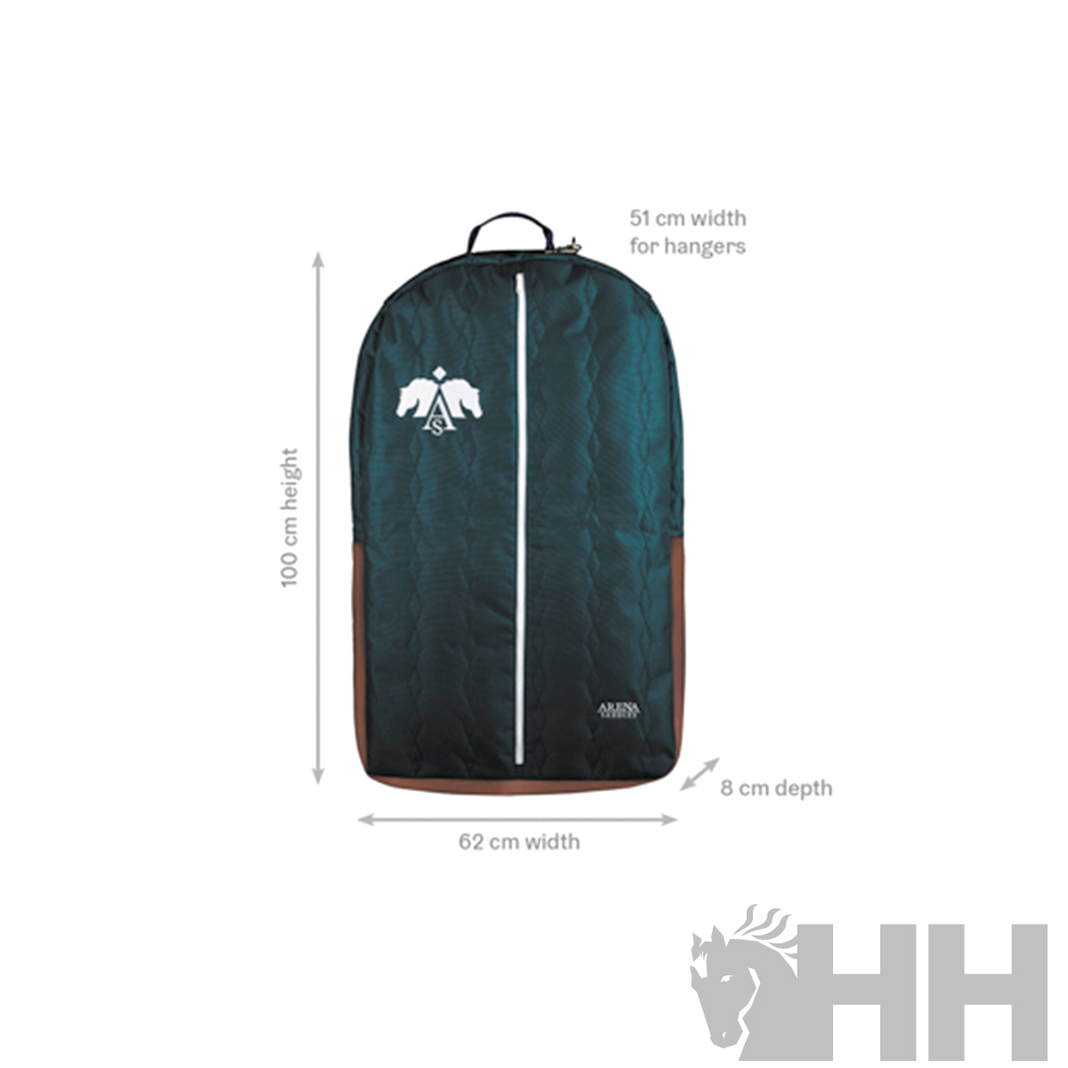 Mala preta para roupa com fecho branco e logótipos brancos