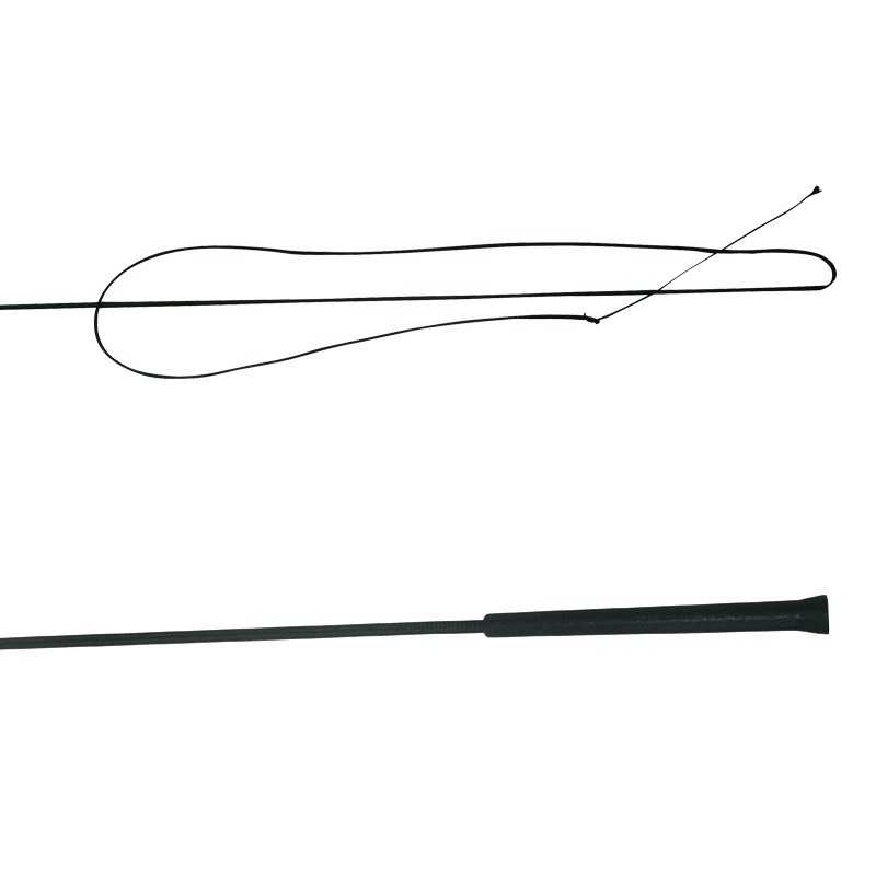 Chicote preto com cabo texturado e ponta com argolas