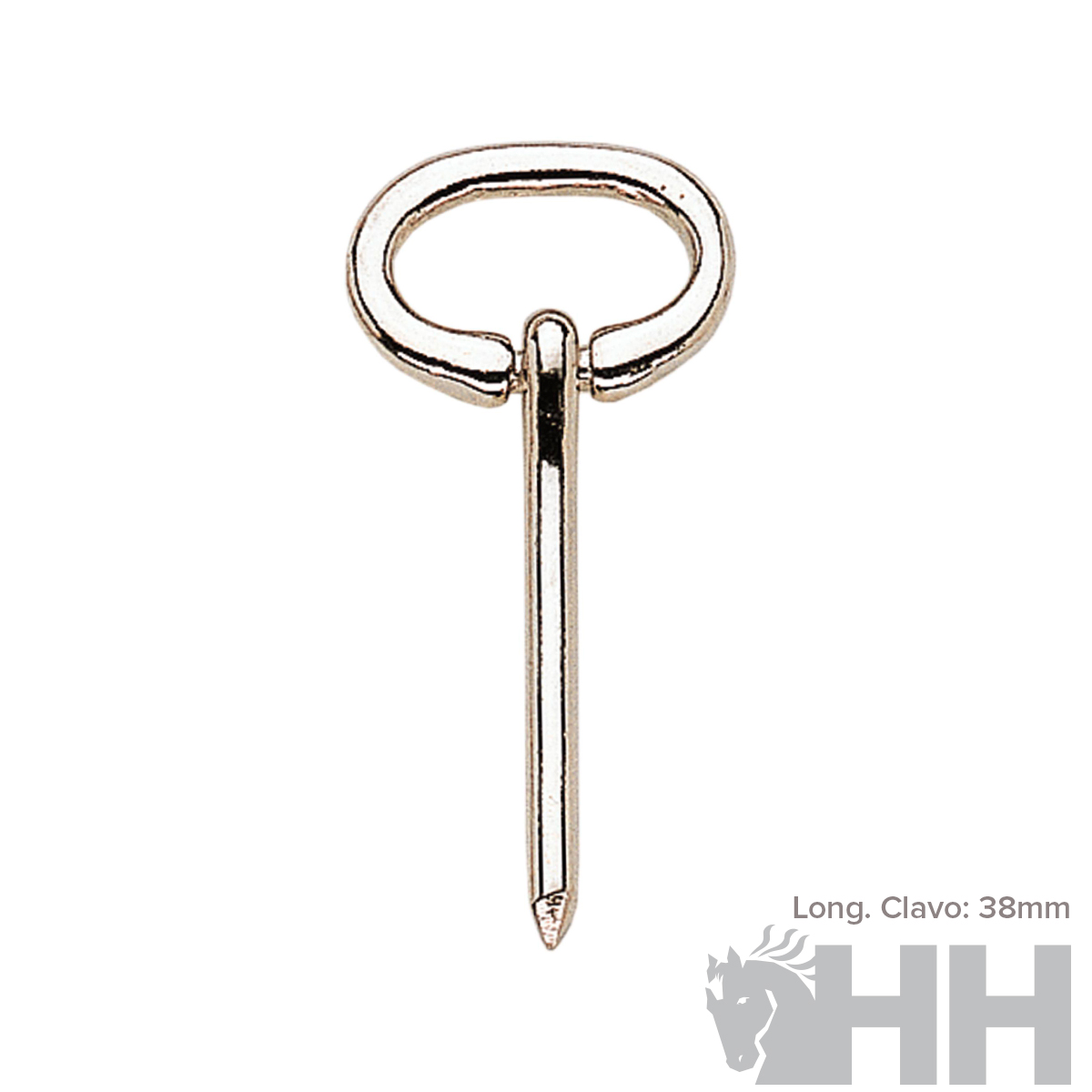 Chave metálica pequena prateada com formato oval na parte superior