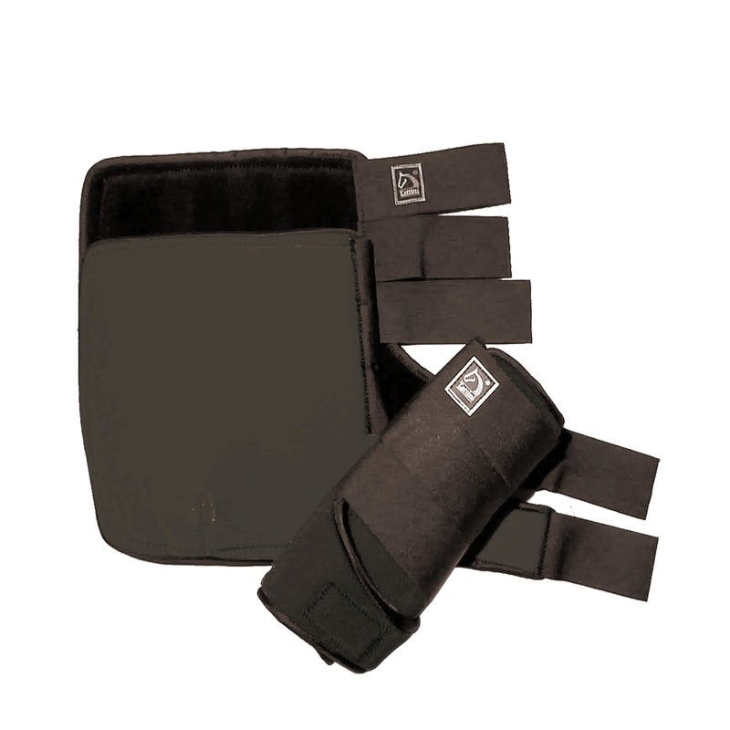 Conjunto preto de proteção para equitação com velcro e etiquetas