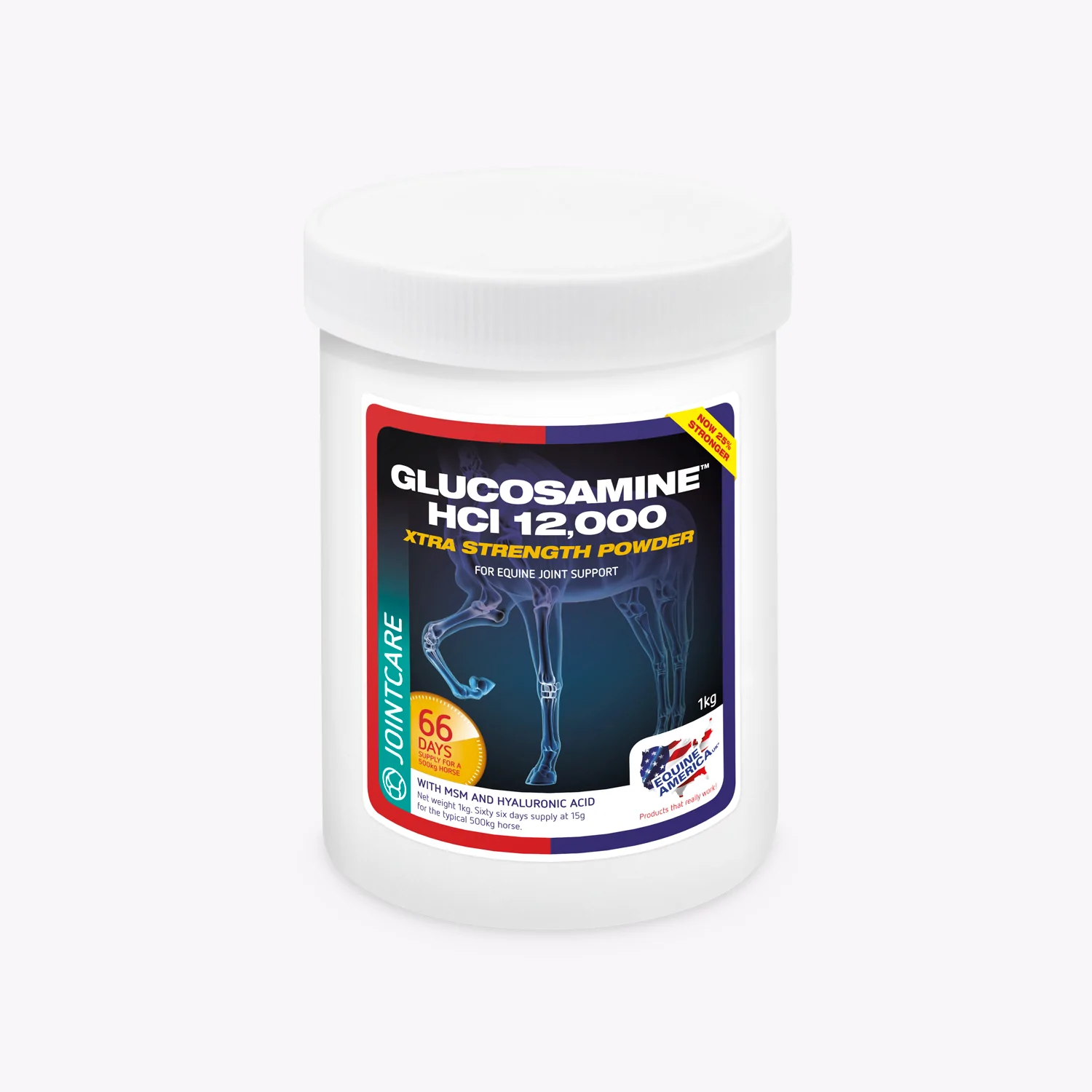 Frasco branco de suplemento Glucosamine HCl 12.000 Xtra Strength Powder