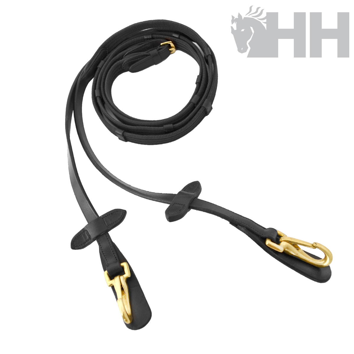Rédea preta com ferragens douradas