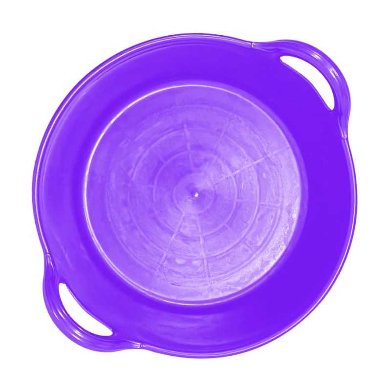 Bacia de plástico roxa com pegas e textura circular no interior