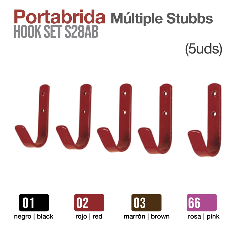 Conjunto de cinco ganchos vermelhos para fixação