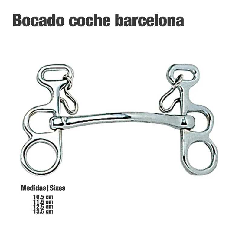 Bocado coche barcelona de metal prateado com medidas visíveis
