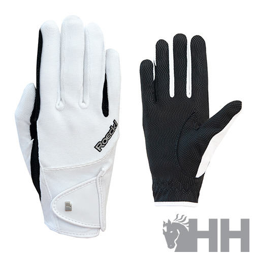 Par de luvas desportivas brancas e pretas com fecho e textura antiderrapante