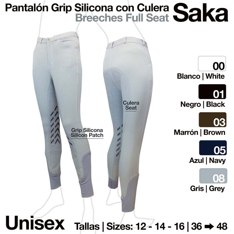 Calças unissexo grip silicone com culera Saka em várias cores e tamanhos.
