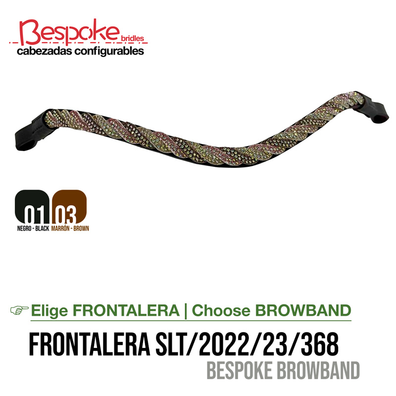 Frontal para bridão trançado colorido com texto promocional e código do produto