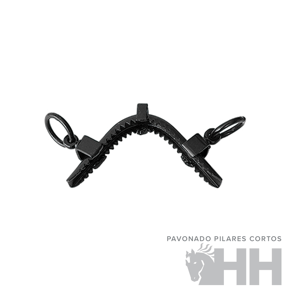 Peça metálica preta com argolas e dentes serrilhados