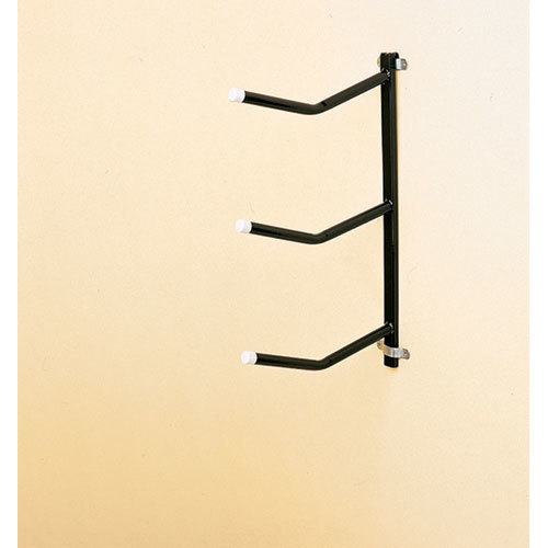 Suporte de parede preto com três braços e pontas brancas