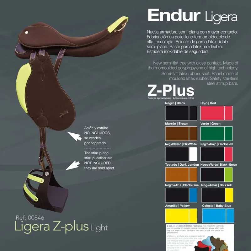 Sela de equitação castanha com detalhes amarelos, Endur Ligera Z-plus Light