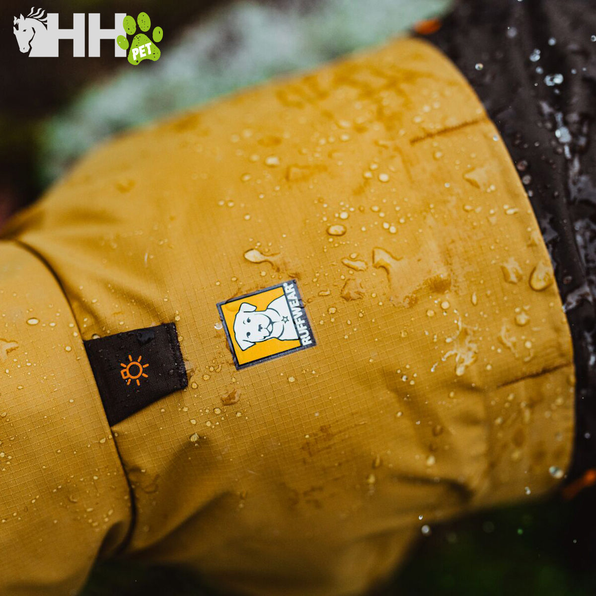 Casaco amarelo impermeável para cão com etiqueta PET VESTIMENTA
