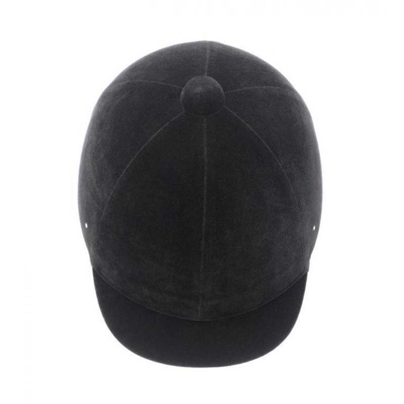 Boné preto em veludo com aba curva e botão no topo