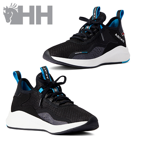 Sapatilhas desportivas pretas com detalhes azuis e marca Ariat