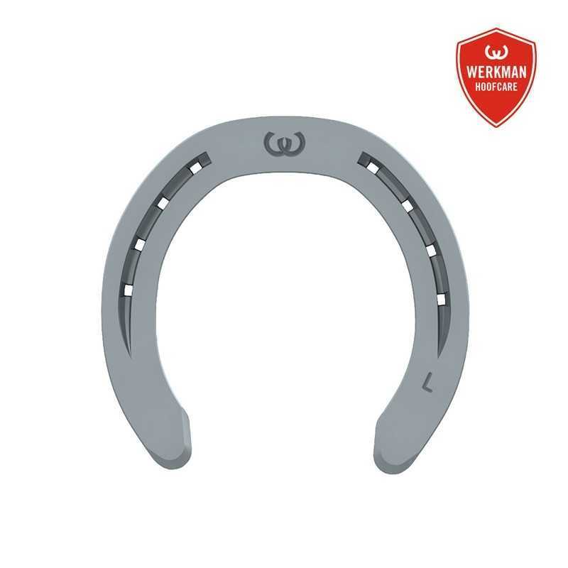 Ferradura cinzenta para cavalo com logótipo WERKMAN HOOFCARE