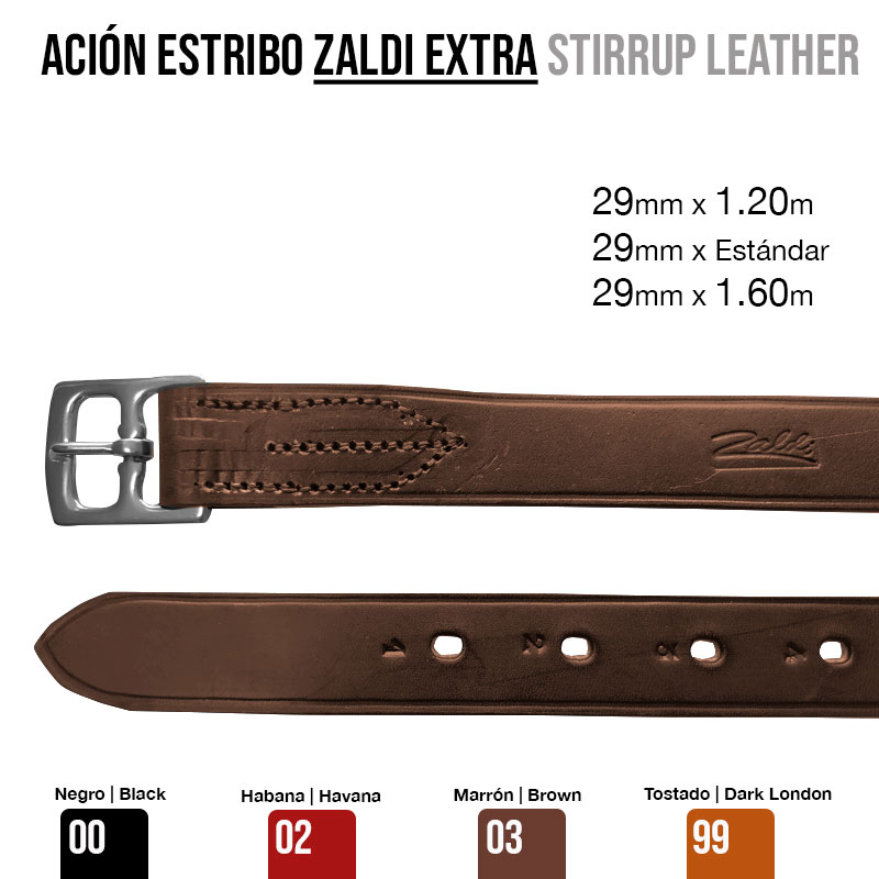 Correia de pele para estribo Zaldi Extra com fivela metálica prateada