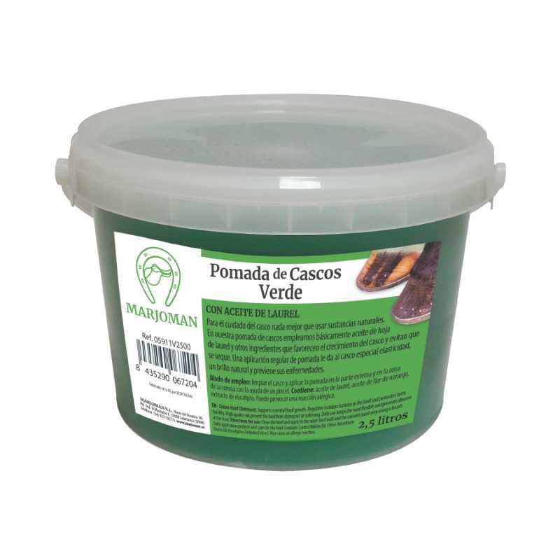 Recipiente verde de plástico com pomada para cascos Marjoman