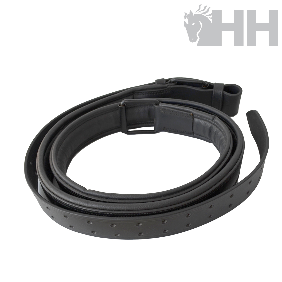 Correia preta enrolada com fivela metálica