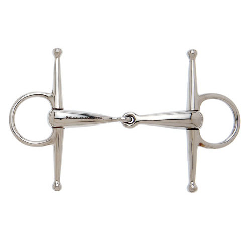 Freio de cavalo metálico prateado com argolas circulares