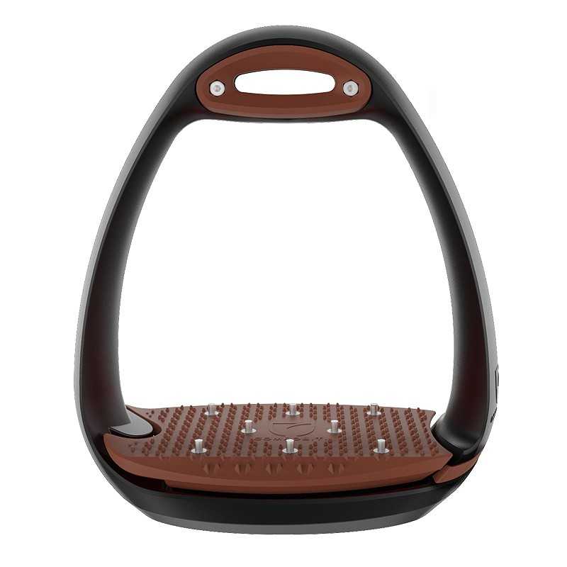 Estribo de equitação castanho e preto com base texturada e pregos metálicos