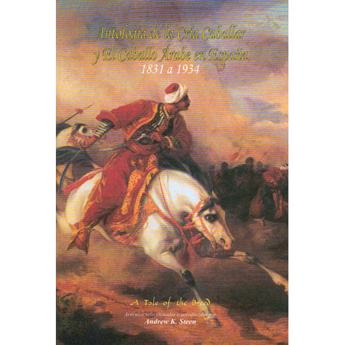 Capa de livro com pintura de cavaleiro árabe a cavalo e texto em dourado e branco