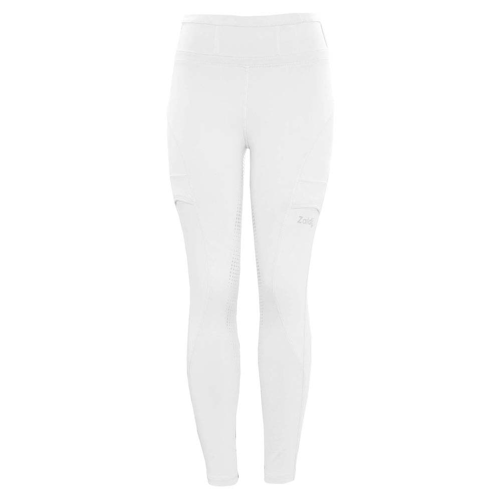 Leggings brancas de cintura alta com logotipo Zaldi na perna direita