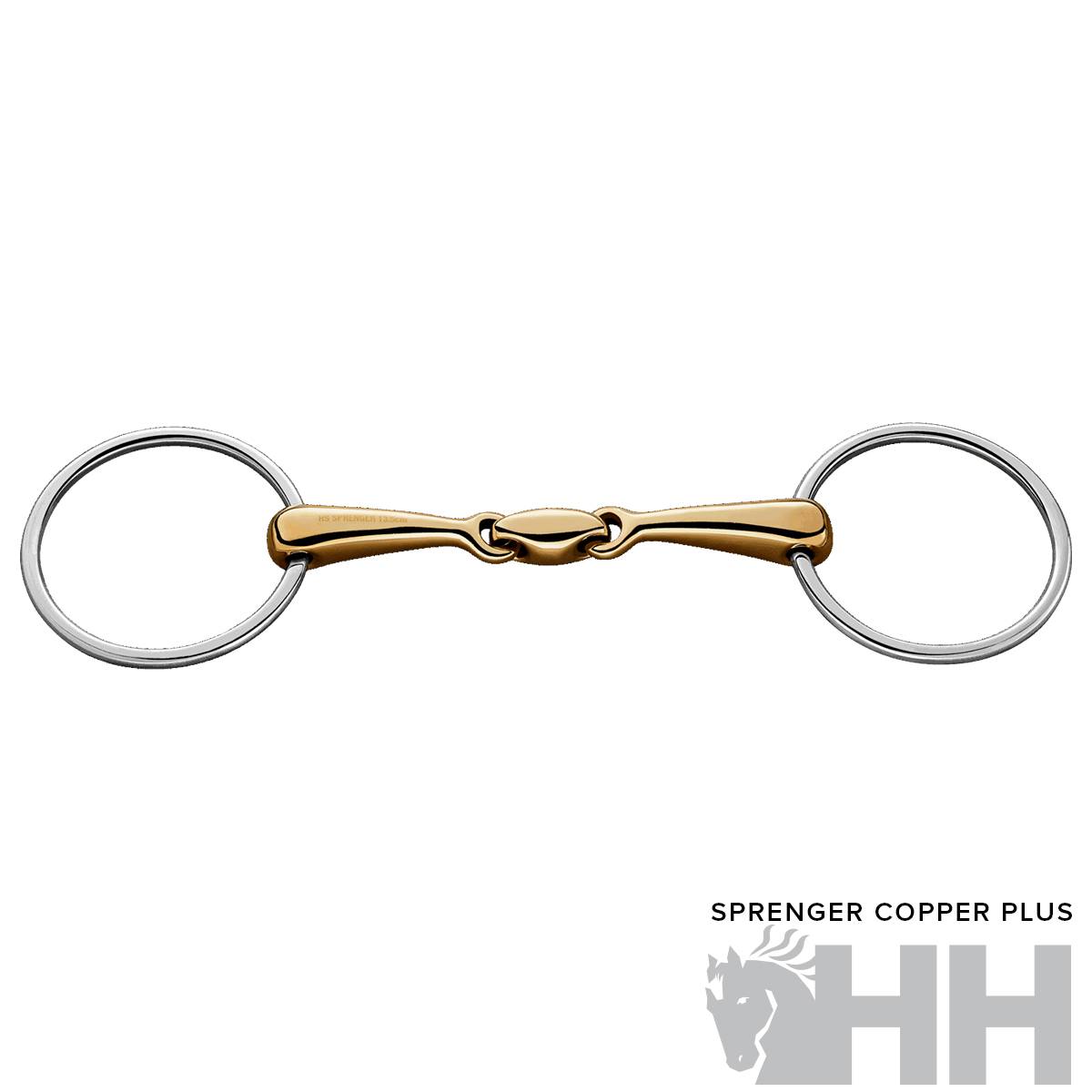 Embocadura Sprenger Copper Plus em cobre e metal prateado sobre fundo branco