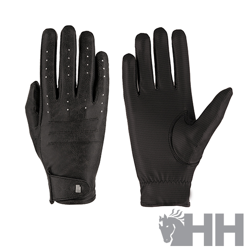 Par de luvas pretas com detalhes perfurados e velcro