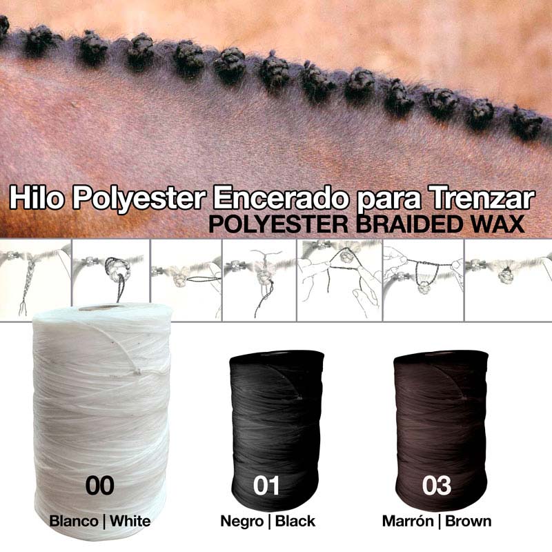 Fio encerado para trançar em poliéster em três cores: branco, negro e marrom