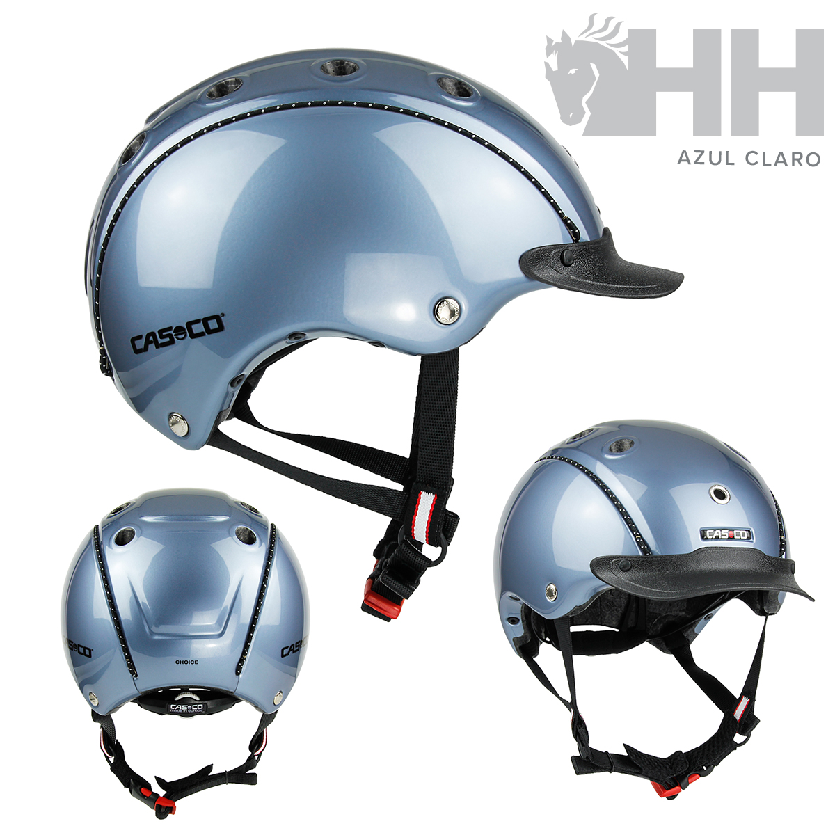 Capacete azul claro CASCO com viseira e fecho ajustável