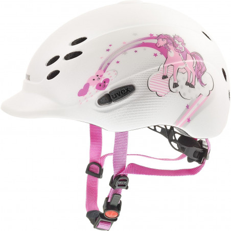 Capacete infantil branco com desenho de unicórnio rosa