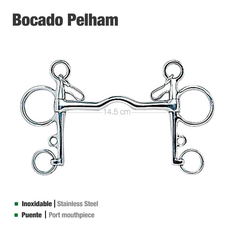 freio metálico em aço inoxidável Bocado Pelham com bocal Puente