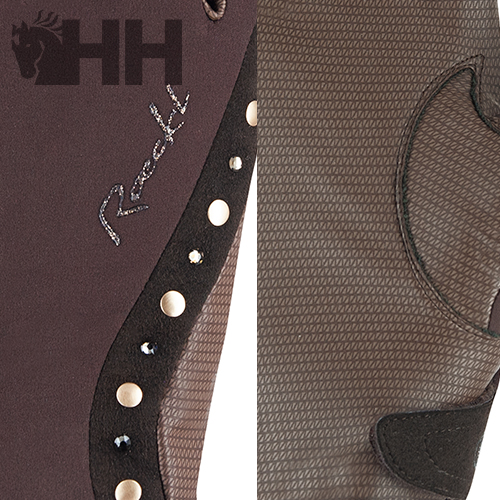 Luva castanha e preta com tachas metálicas e bordado HH Realt