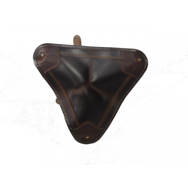 Selim para bicicleta em couro preto e castanho com costuras castanhas