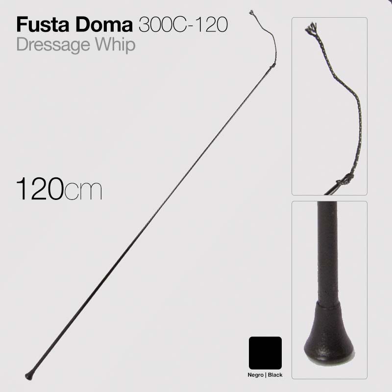 Fusta Doma preta 120 cm com detalhes no cabo e ponta