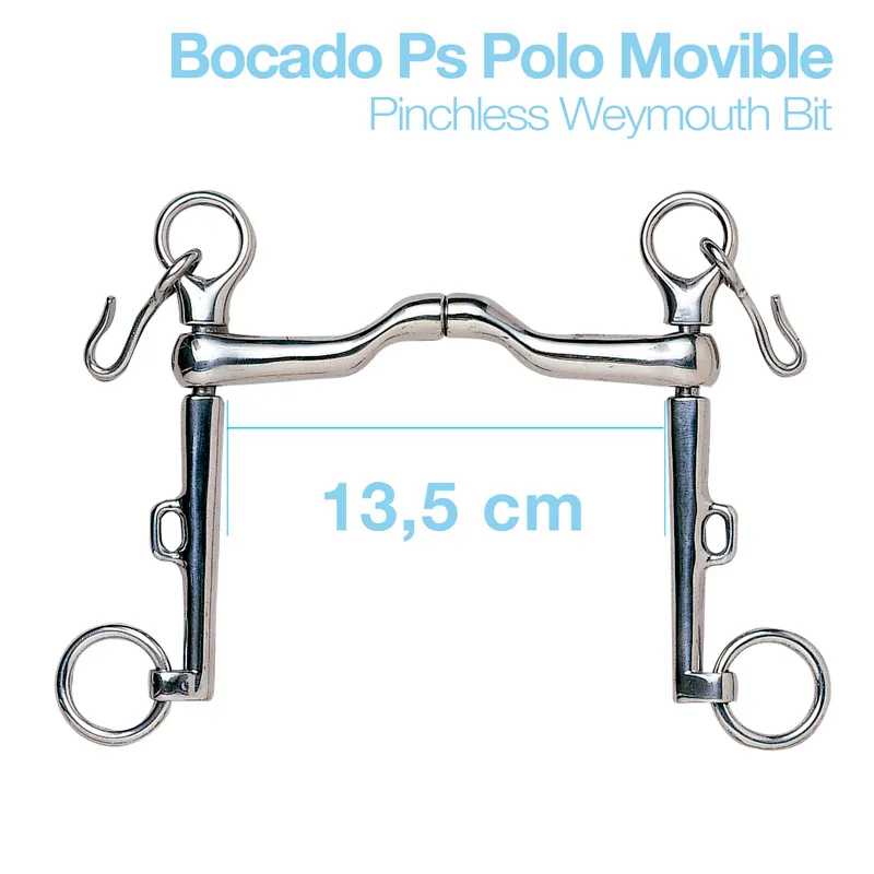 Freio metálico para equitação Bocado Ps Polo Movible com mordida móvel e 13,5 cm visível