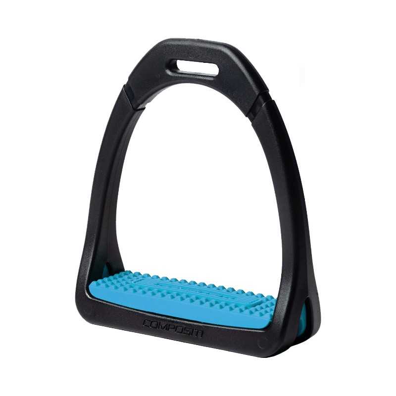 Estribo para equitação preto com base azul antiderrapante