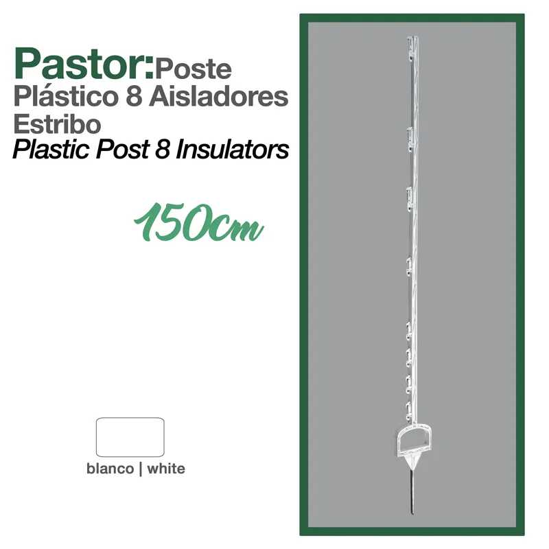 Poste isolador plástico branco 150 cm para pastor elétrico com 8 isoladores