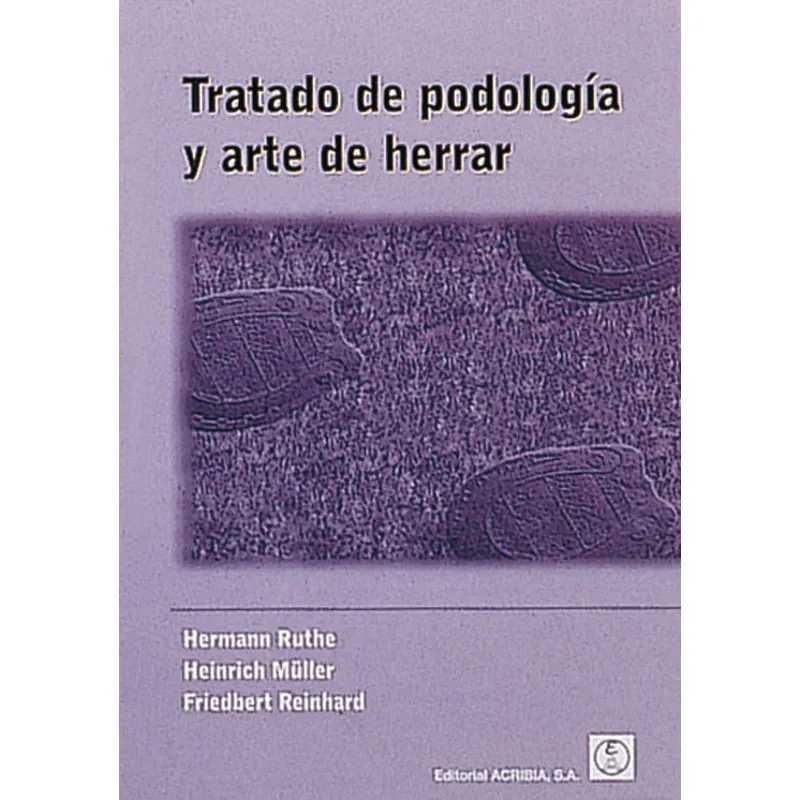 Capa de livro lilás com texto sobre podologia e arte de ferrar com padrão de solas