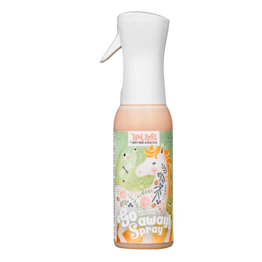 Frasco de spray com rótulo colorido e cavalo decorado