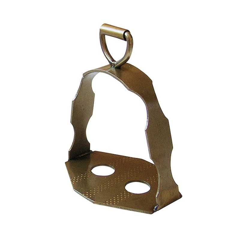 Suporte metálico brilhante com alça em forma de D e base com dois furos