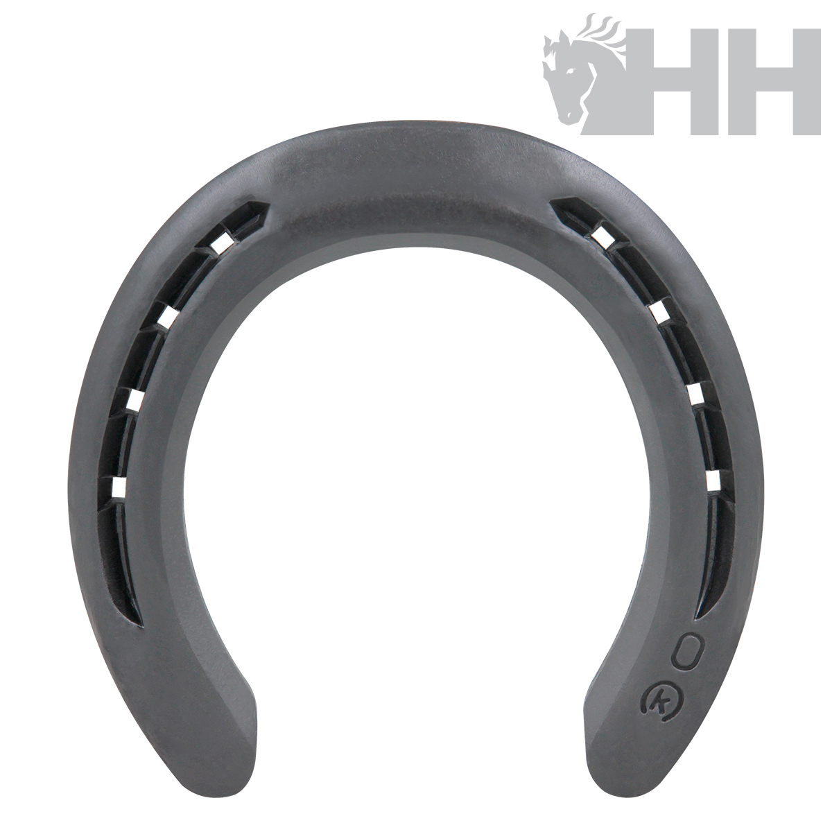 Ferradura cinzenta para cavalo com aberturas nas laterais