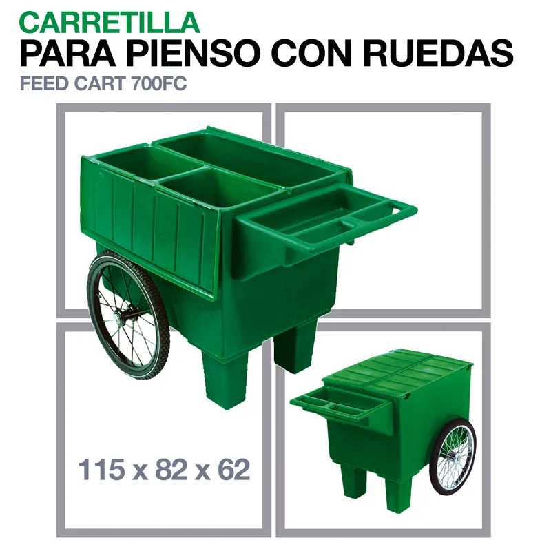 Carretilla verde para pienso com rodas grandes preta e estrutura plástica