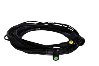 Cabo elétrico preto com conectores circulares coloridos