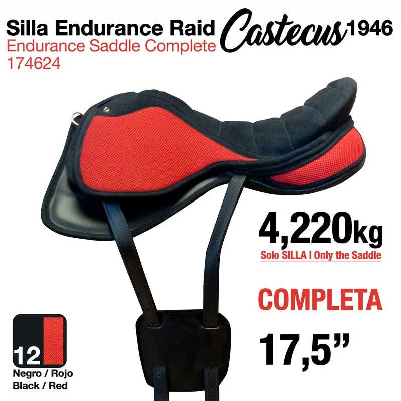 Sela de equitação preta e vermelha Endurance Saddle Complete da marca Castecus