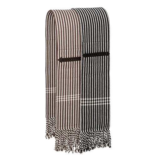 Lenço riscas castanho e preto com franjas